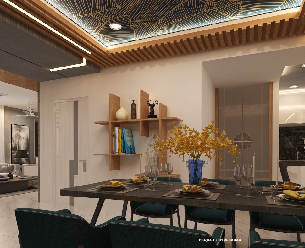Living and dining interior at MR House